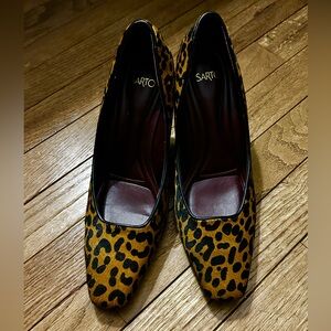 SARTO Carina Women's Leopard Print Heels Wedges Shoes sz 8 EUC by Franco Sarto